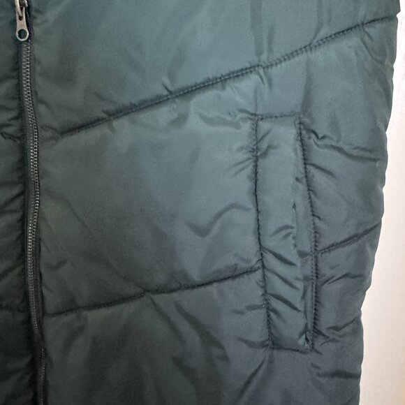 Zella Hooded Puffer Vest Womens S Pine Green Mid-Length Lined Pockets Quilted - Picture 2 of 7